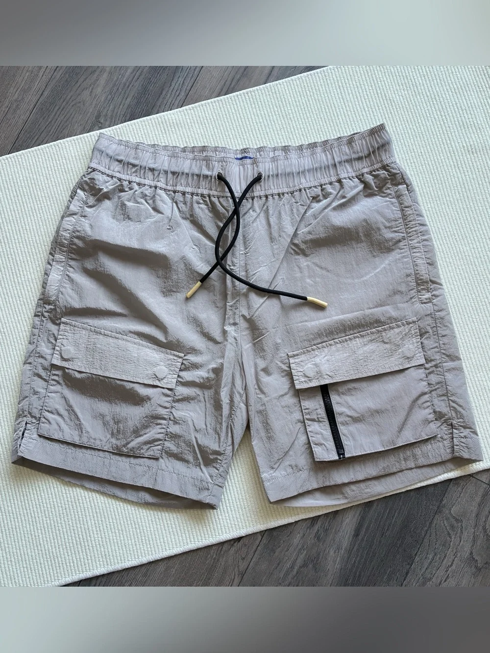 Pirate Worldwide Cargo Mesh Lined Nylon Swim Board Shorts Silver Grey